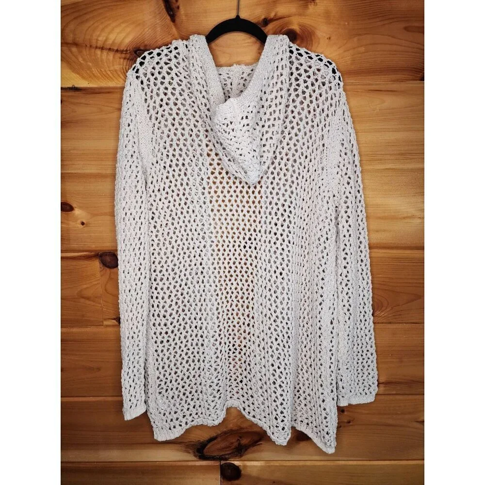 Artelier Nicole Miller Tan Size XL Open Knit Open-Front Hooded Cardigan - Picture 7 of 8